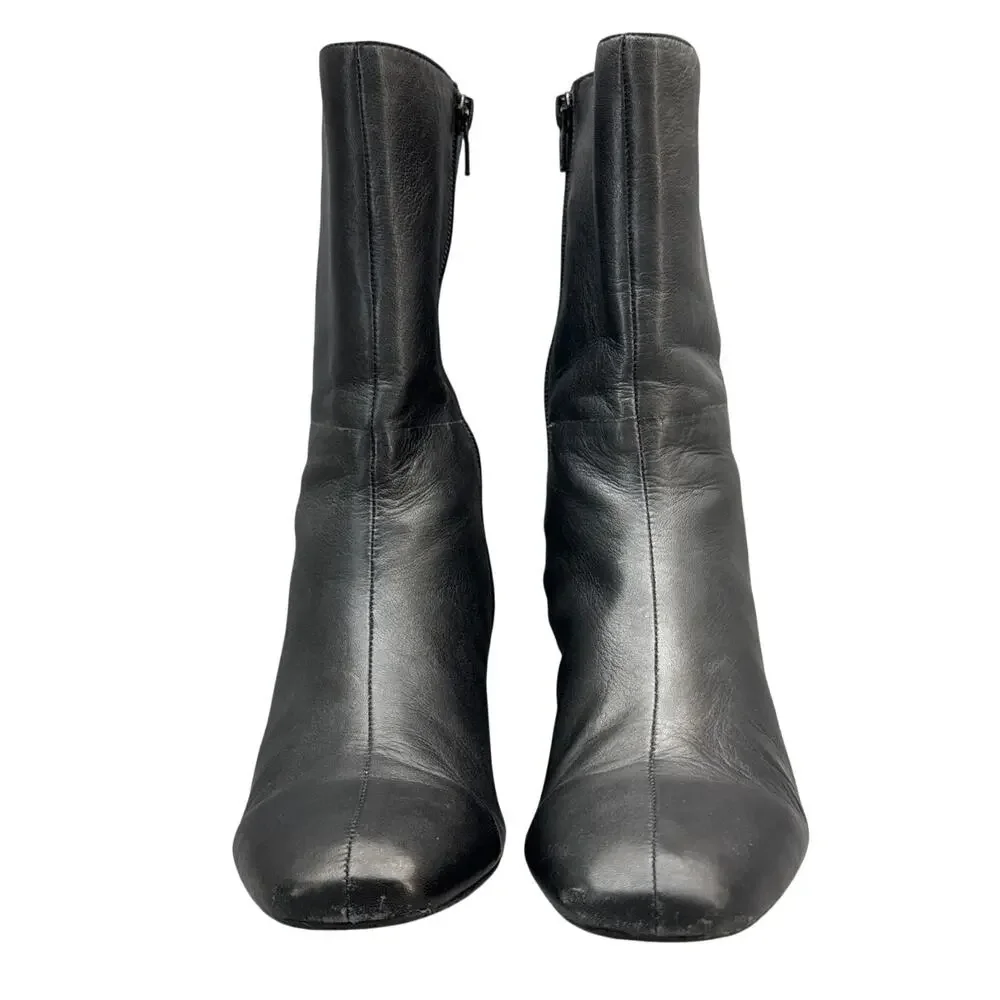 Antonio Melani Black Leather Block Heel Side Zip Ankle Boot Women 8
